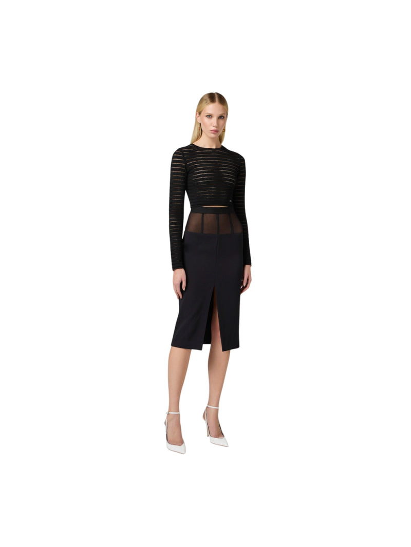 Elisabetta Franchi gonna in crêpe con baschina in tulle