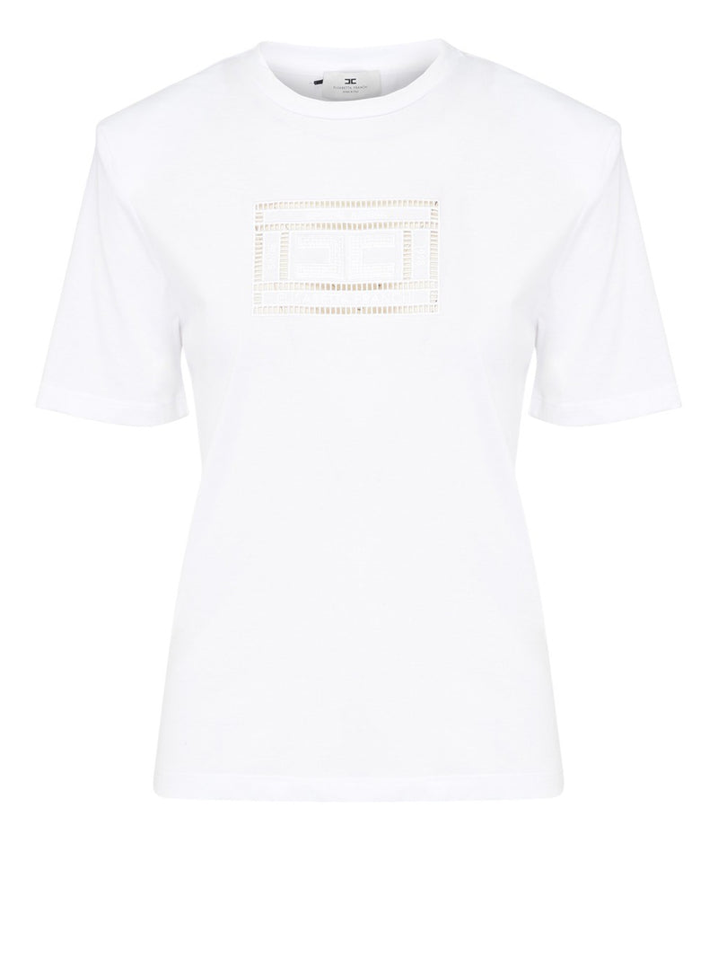 Elisabetta Franchi T-shirt in cotone con logo traforato