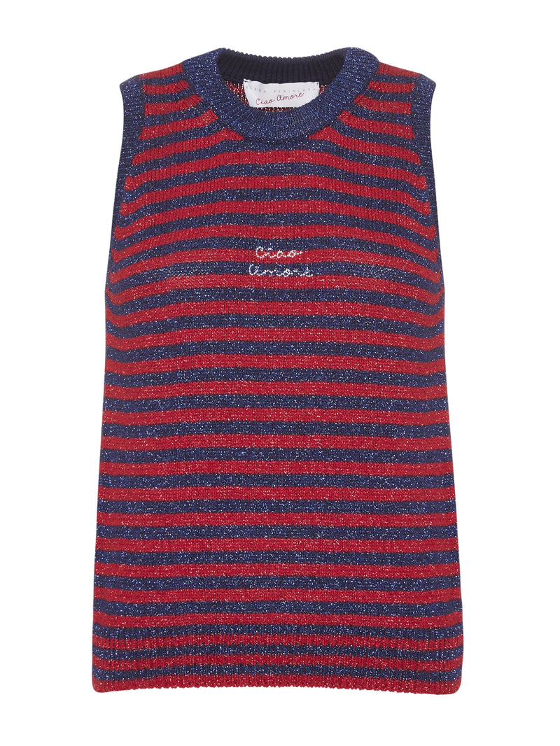 Giada Benincasa top a righe lurex blu navy-rosso