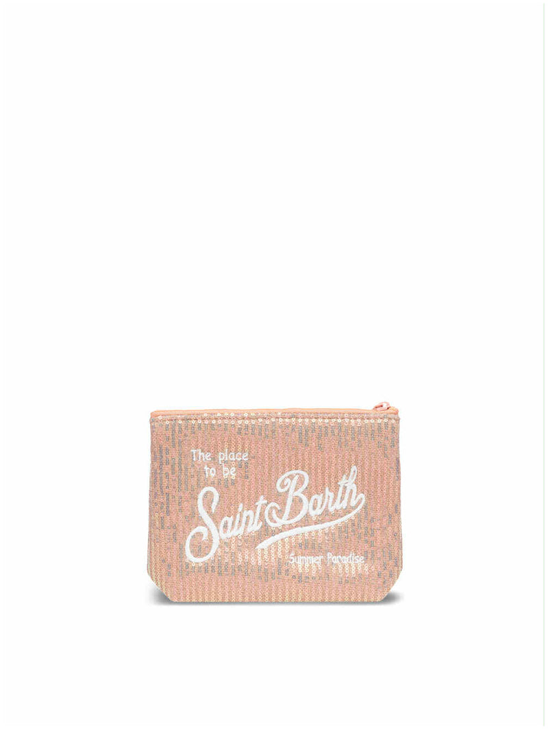 MC2 Saint Barth pochette Aline rosa con paillettes e logo ricamato