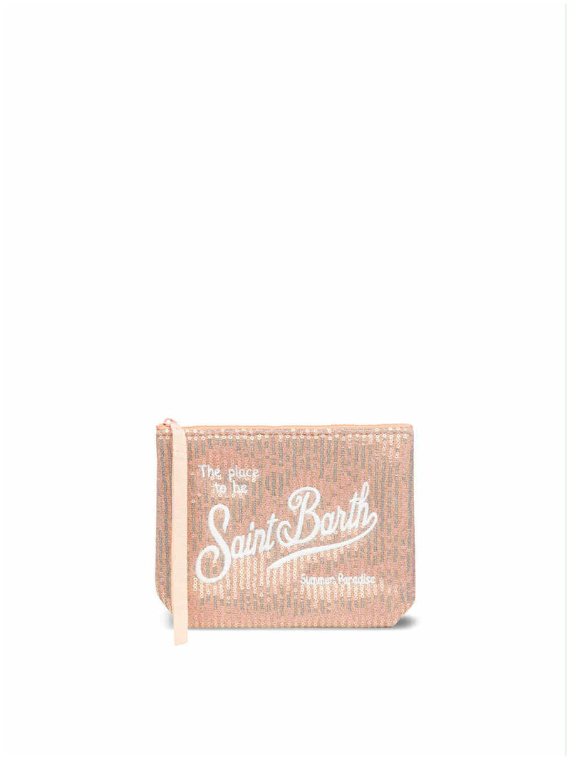MC2 Saint Barth pochette Aline rosa con paillettes e logo ricamato