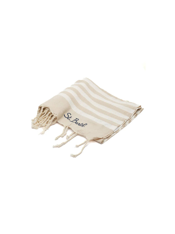 MC2 Saint Barth telo mare Fouta in cotone con stampa a righe beige