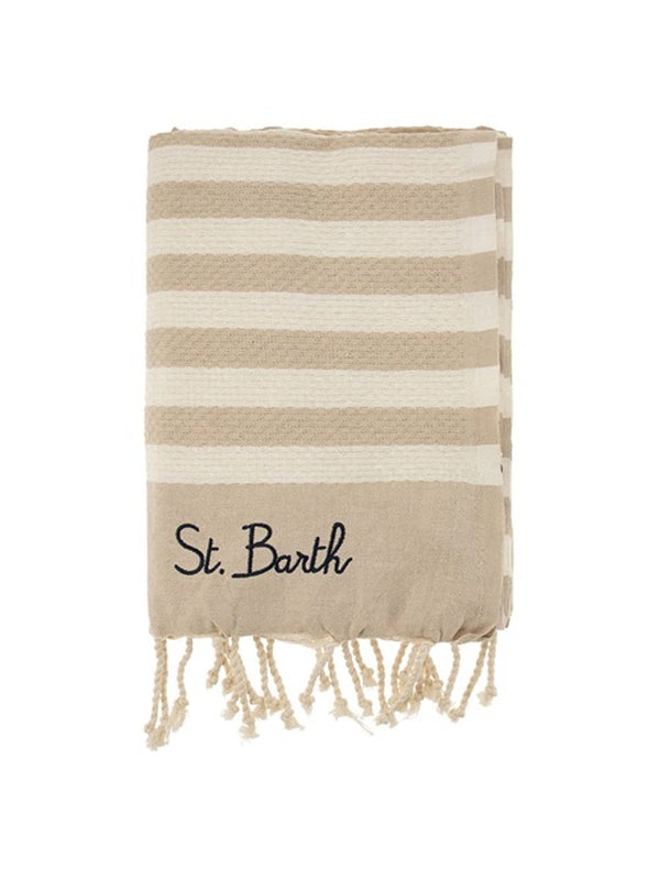 MC2 Saint Barth telo mare Fouta in cotone con stampa a righe beige