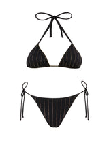MC2 Saint Barth Leah top a triangolo nero con applicazioni di strass a righe