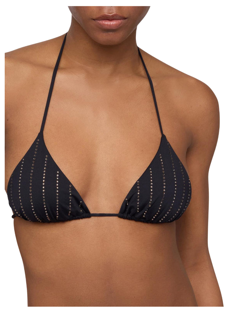 MC2 Saint Barth Leah top a triangolo nero con applicazioni di strass a righe