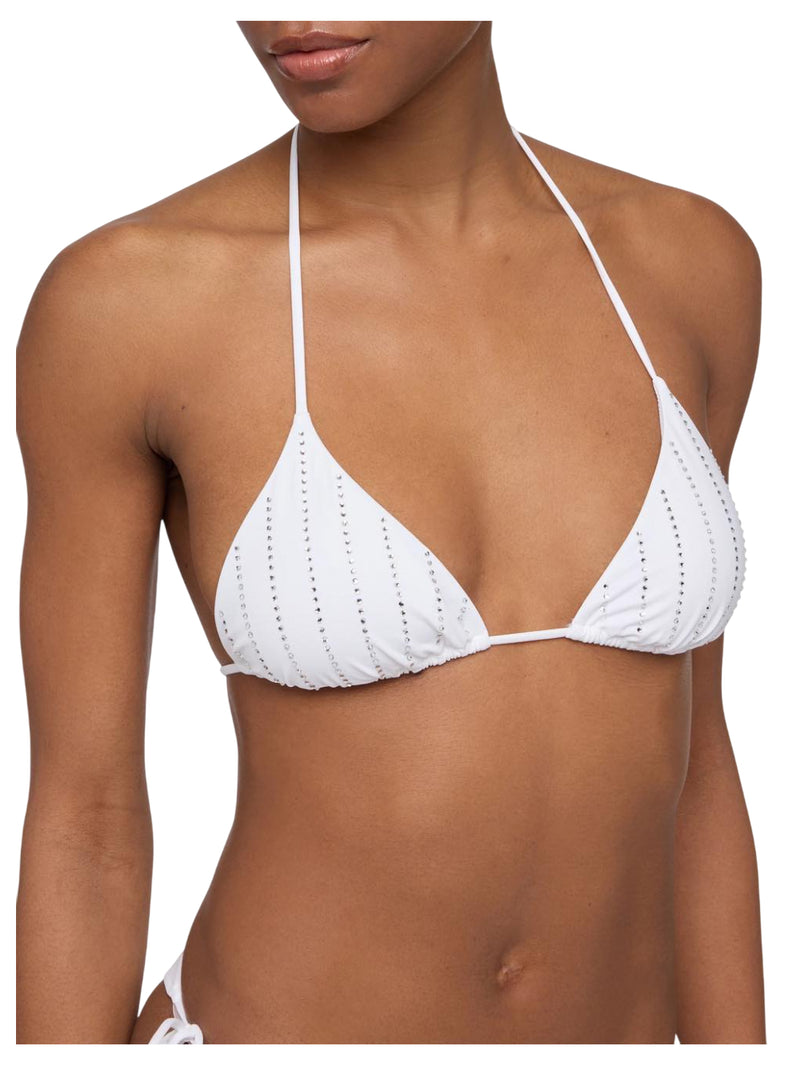MC2 Saint Barth Leah top a triangolo nero con applicazioni di strass a righe