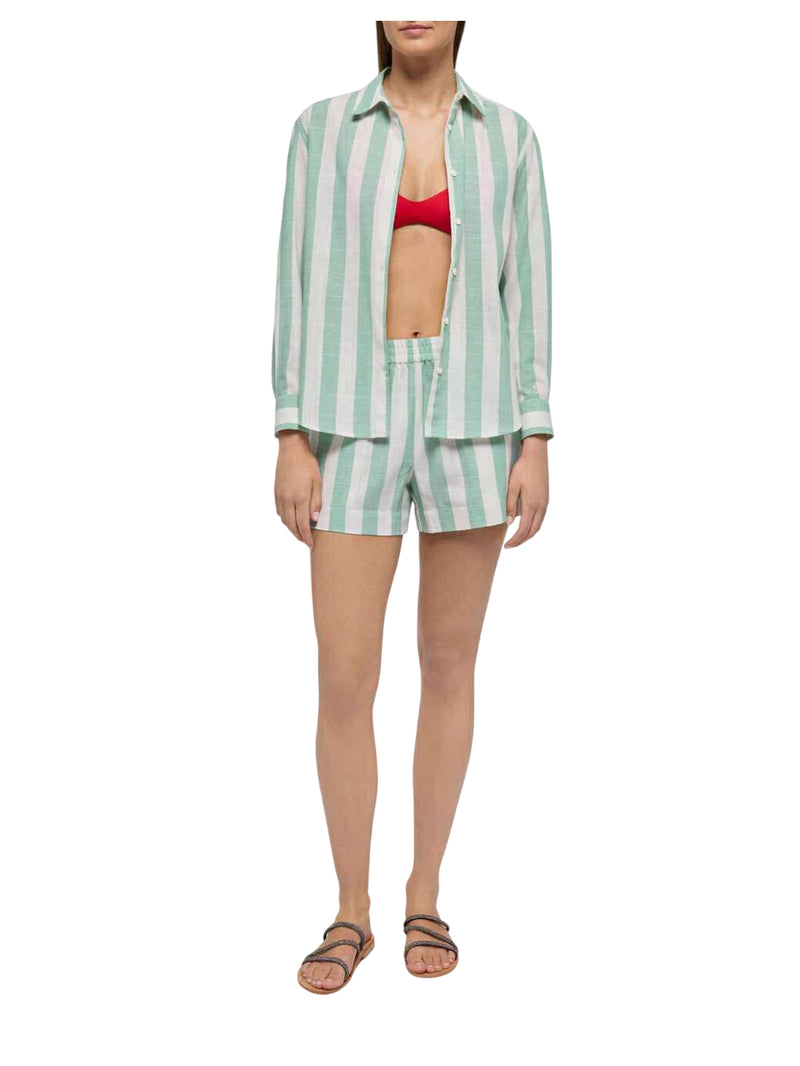 MC2 Saint Barthj camicia classica in lino Meredith con stampa a righe verde salvia