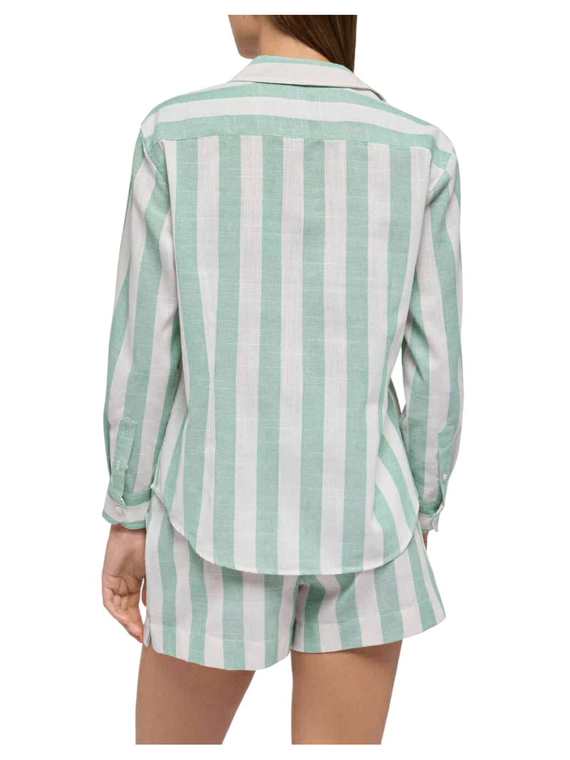 MC2 Saint Barthj camicia classica in lino Meredith con stampa a righe verde salvia