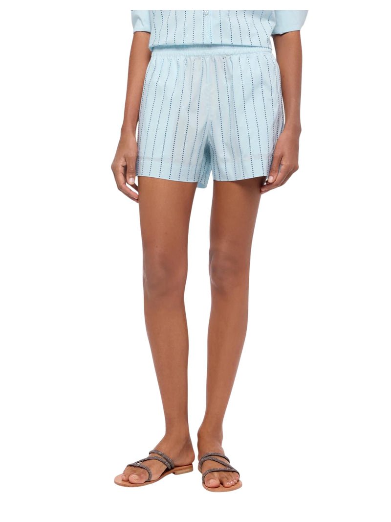 MC2 Saint Barth Meave shorts pull up in popeline di cotone con decorazione in strass a righe