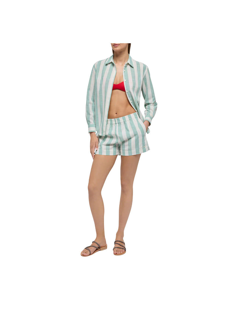 MC2 Saint Barth Meave shorts pull up in lino con stampa a righe verde salvia