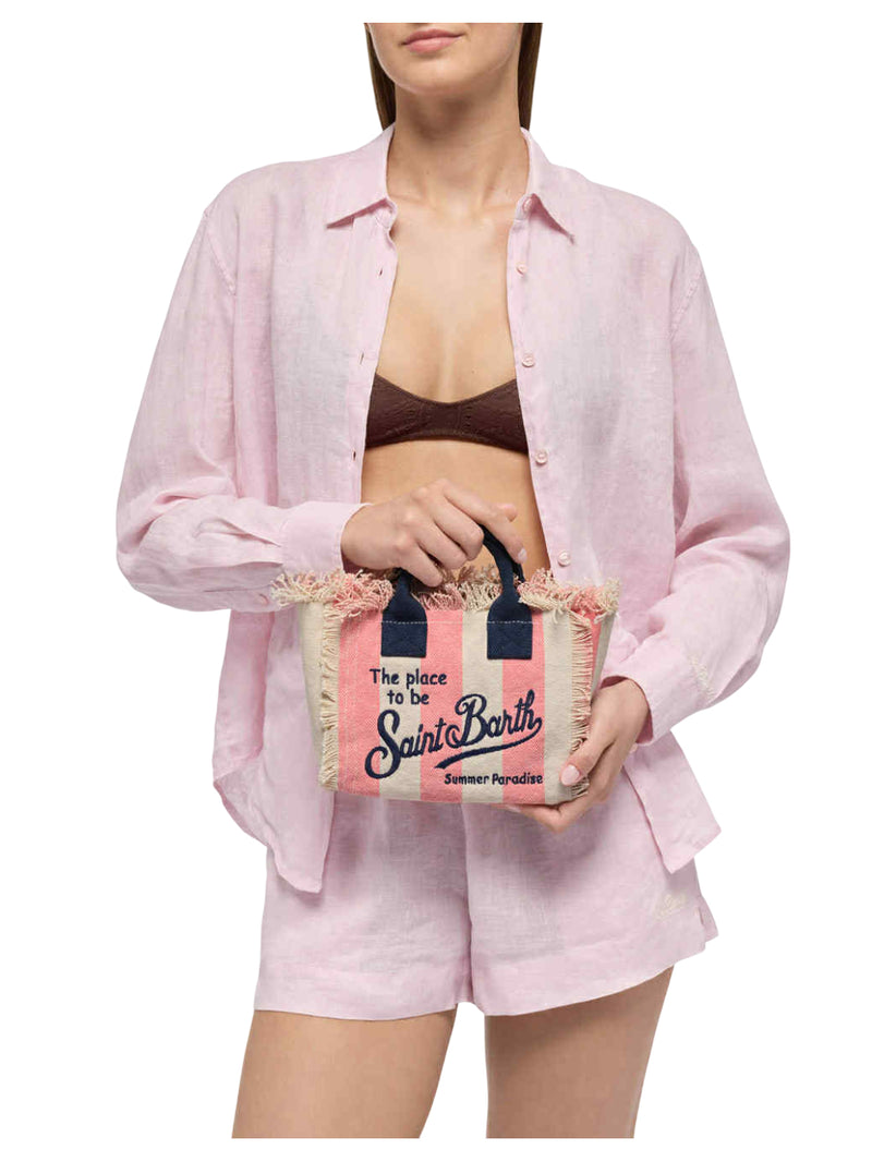 MC2 Saint Barth borsa mini Vanity in canvas di cotone con stampa a righe