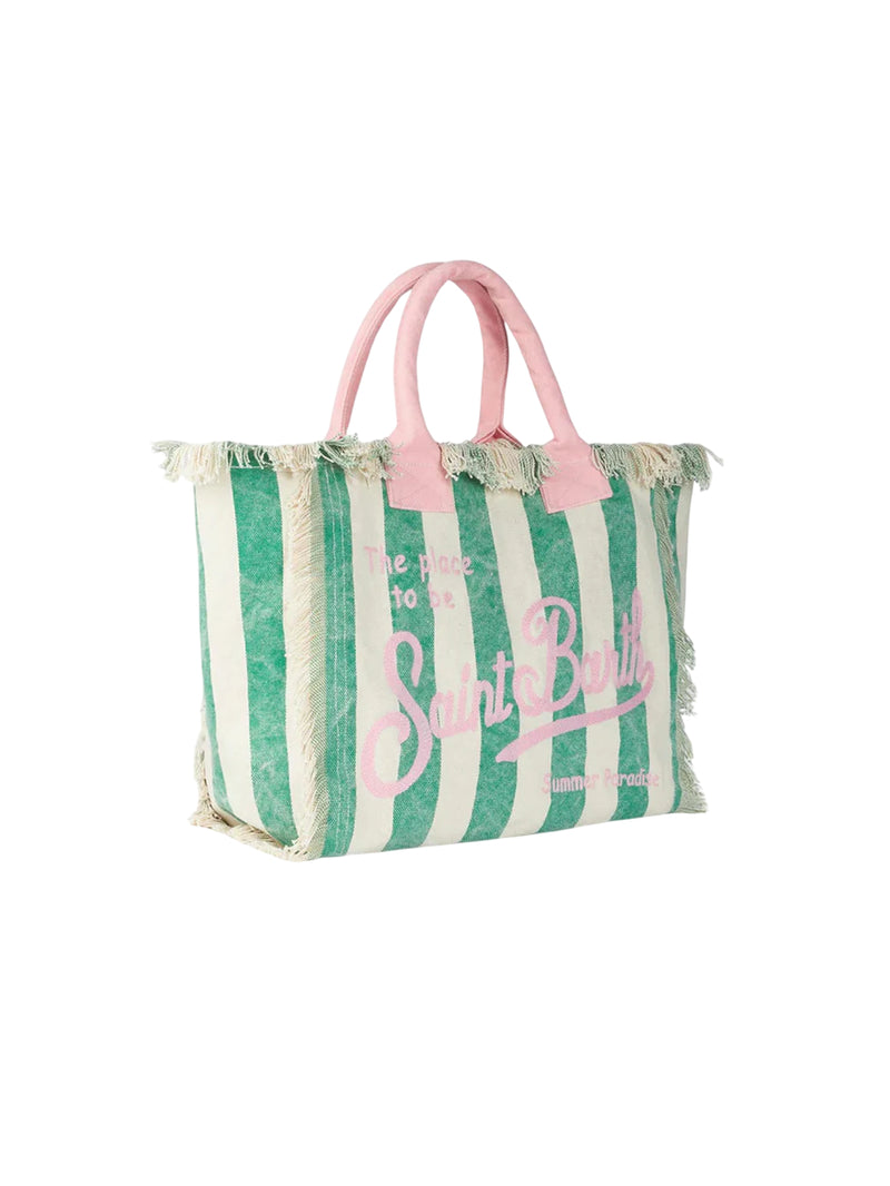 MC2 Saint Barth borsa Vanity in tela di cotone a righe verde e rosa