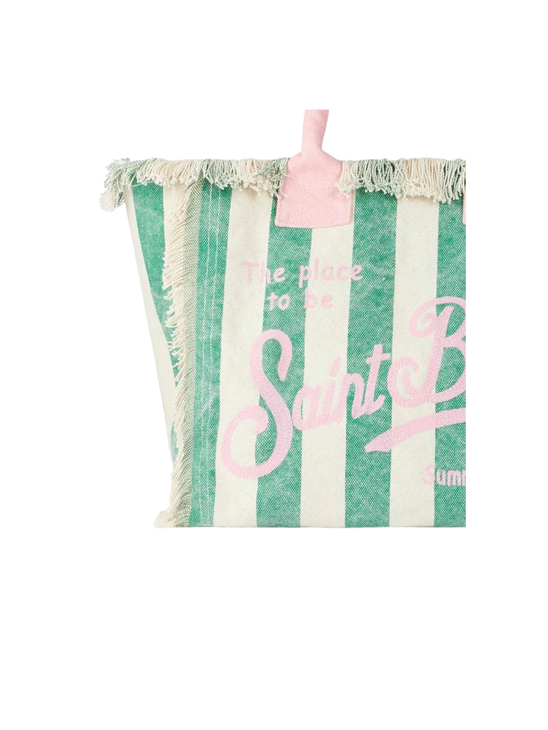 MC2 Saint Barth borsa Vanity in tela di cotone a righe verde e rosa