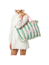 MC2 Saint Barth borsa Vanity in tela di cotone a righe verde e rosa