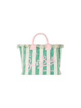 MC2 Saint Barth borsa Vanity in tela di cotone a righe verde e rosa