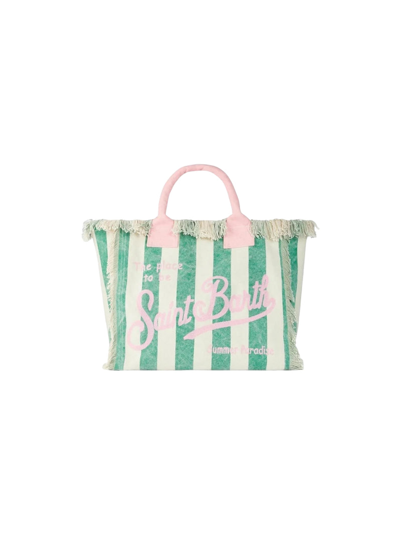 MC2 Saint Barth borsa Vanity in tela di cotone a righe verde e rosa