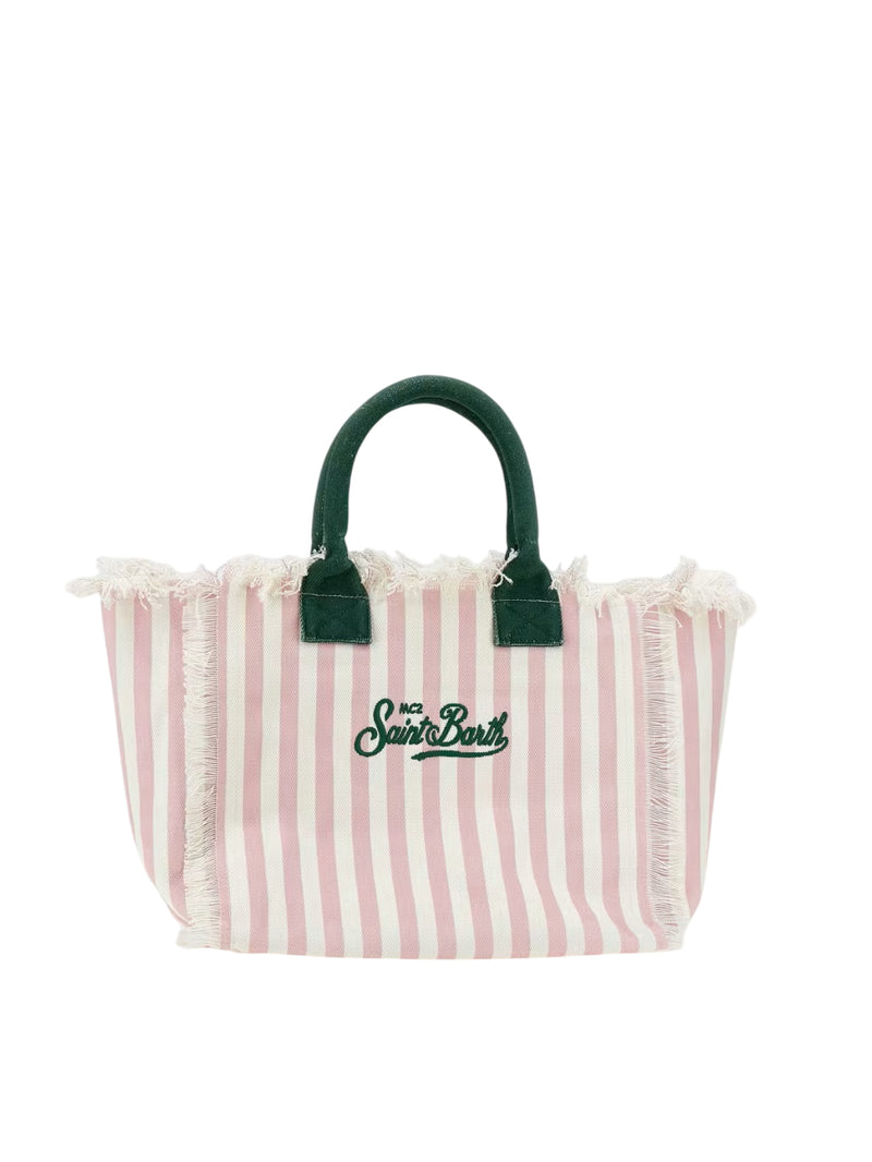 MC2 Saint Barth borsa Vanity in tela di cotone a righe rosa e bianco