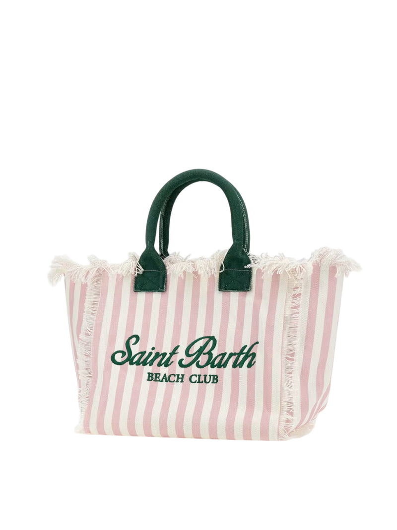 MC2 Saint Barth borsa Vanity in tela di cotone a righe rosa e bianco