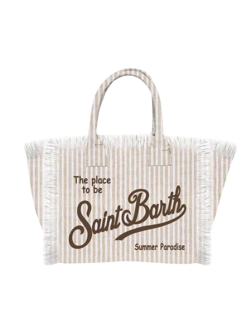 MC2 Saint Barth borsa in lino Vanity a righe beige