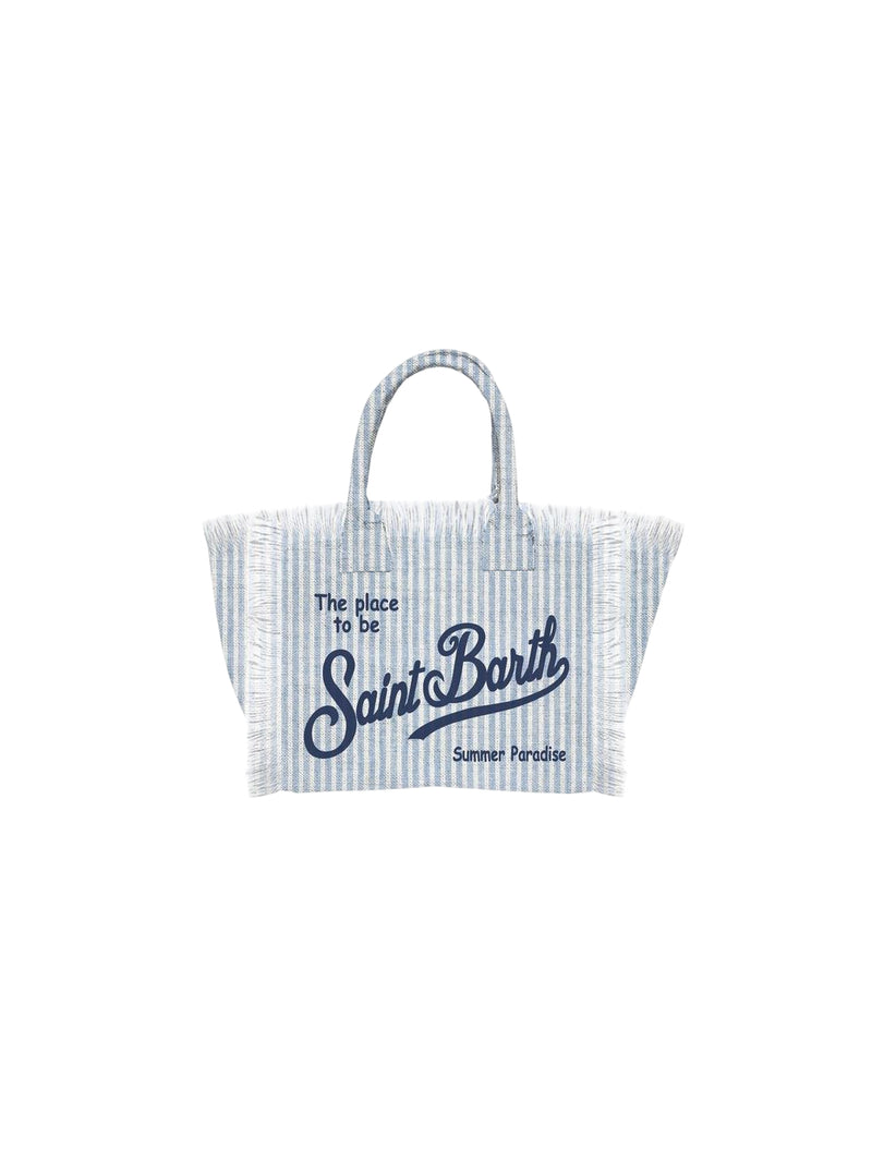 MC2 Saint Barth borsa in lino Vanity a righe azzurre con logo