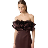 Mini abito in duchesse con maxi ruche