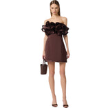 Mini abito in duchesse con maxi ruche