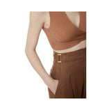 Pantaloni in misto lino con cinturini