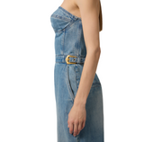 Tuta bustier in denim con fibbie