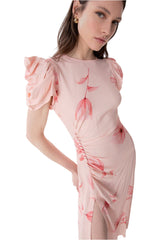 Kristel - Abito Midi Con Drappeggio E Bottoncini In Crepe Con Spacco Laterale