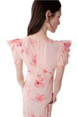 Kristel - Abito Midi Con Drappeggio E Bottoncini In Crepe Con Spacco Laterale