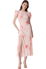 Kristel - Abito Midi Con Drappeggio E Bottoncini In Crepe Con Spacco Laterale