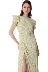 Kristel - Abito Midi Con Drappeggio E Bottoncini In Crepe Con Spacco Laterale