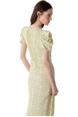 Kristel - Abito Midi Con Drappeggio E Bottoncini In Crepe Con Spacco Laterale