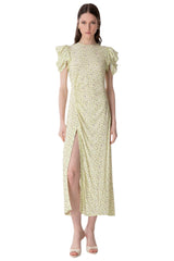 Kristel - Abito Midi Con Drappeggio E Bottoncini In Crepe Con Spacco Laterale