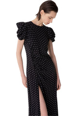 Kristel - Abito Midi Con Drappeggio E Bottoncini In Crepe Con Spacco Laterale