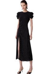 Kristel - Abito Midi Con Drappeggio E Bottoncini In Crepe Con Spacco Laterale