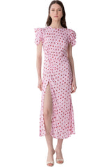 Kristel - Abito Midi Con Drappeggio E Bottoncini In Crepe Con Spacco Laterale