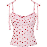 Deasy - Top In Crepe Scollo A Cuore Con Rouge E Spalline Con Fiocco