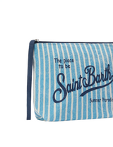 Pochette Aline in lino con fantasia a righe azzurre