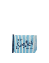 Pochette Aline in lino con fantasia a righe azzurre
