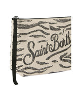 Pochette Aline in scuba con stampa zebrata e strass applicati