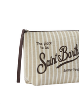 Pochette Aline in lino con fantasia a righe beige