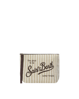 Pochette Aline in lino con fantasia a righe beige