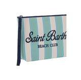Pochette Aline in scuba a righe verde menta e logo Beach Club