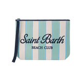 Pochette Aline in scuba a righe verde menta e logo Beach Club