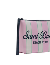 Pochette Aline in scuba a righe rosa e verdi con logo Beach Club