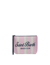 Pochette Aline in scuba a righe rosa e verdi con logo Beach Club