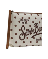 Pochette Aline in scuba con stampa pois beige e marrone