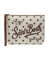 Pochette Aline in scuba con stampa pois beige e marrone