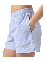 Meave shorts pull up in cotone seersucker con stampa a righe azzurre